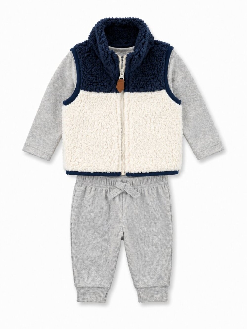 NWT Carter’s 3 Piece Baby Boy Outfit Set Size Sherpa Vest Gray Pants